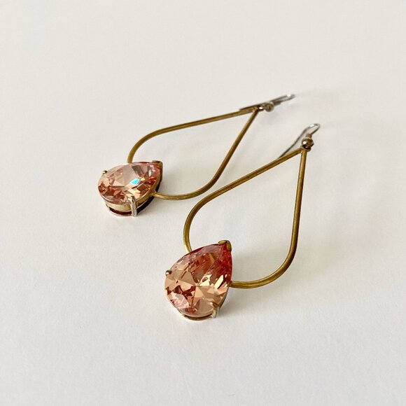 Gold and Pink Crystal Earrings - Picture 1 of 4